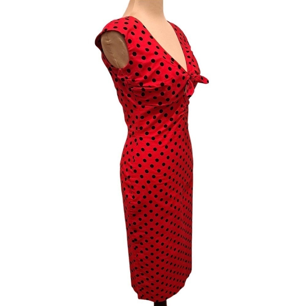 Bernie Dexter Black and Red Polka Dot Wiggle Dress Size S - Picture 2 of 16